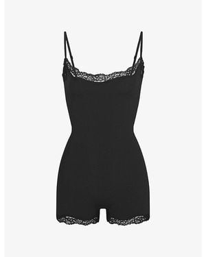Skims Fits Everybody Lace-Trim Jersey Onesie - Black