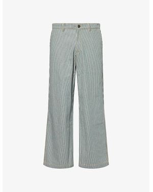 KTZ Striped Straight-Leg Cotton Pants - Gray