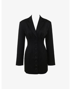 House Of Cb Georgia Oversized-Shoulder Stretch-Woven Blazer Dress Xs (A-C Cup) - Black