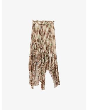 AllSaints Danae Abstract-Print Woven Midi Skirt - Natural