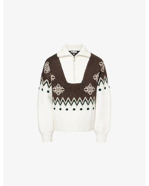 The Couture Club Fairisle Quarter-Zip Knitted Jumper - Natural
