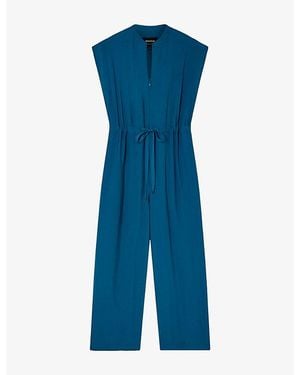 Whistles Drawstring-Waist Relaxed-Fit Woven Jumpsuit - Blue