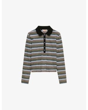 Marni Striped Cotton-Knit Polo Shirt - Black