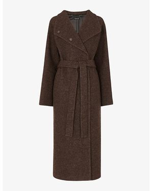 Whistles Morgan Funnel-Neck Wool Coat - Brown