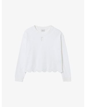 Claudie Pierlot Branded Scalloped-Hem Cotton-Jersey Sweatshirt - White