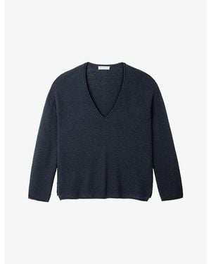 The White Company Textured-Stitch V-Neck Wool And Cashmere-Blend Jumper - Blue