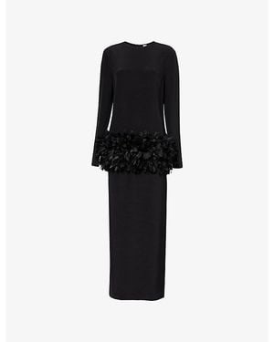 TOTEME Petal Long-Sleeves Stretch-Woven Maxi Dress - Black
