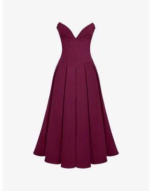 House Of Cb Lady Plunge-Neck Stretch-Cotton Midi Dress - Purple