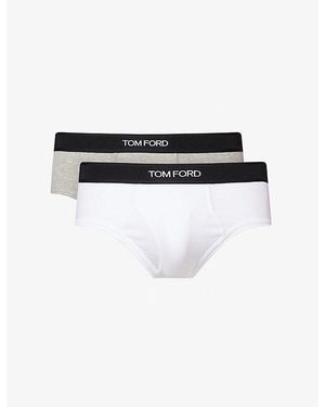 Tom Ford Mid-Rise Branded Pack Of Two Stretch-Cotton Briefs - Black