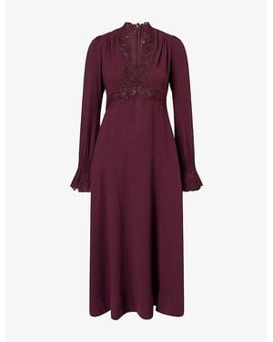 ME+EM Fit-Flare Lace-Trim Woven Maxi Dress - Purple
