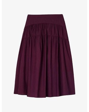Whistles Tiered-Hem Regular-Fit Cotton Midi Skirt - Purple