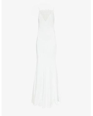 Roland Mouret Square-Neck Lace-Panel Silk Maxi Dress - White