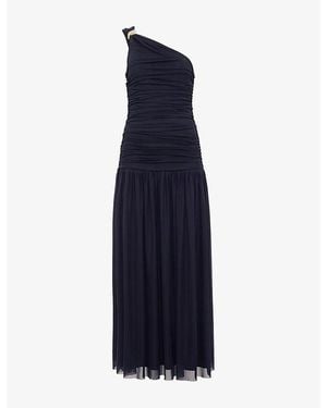 Phase Eight Melina Ruched One-Shoulder Stretch-Woven Maxi Dress - Blue