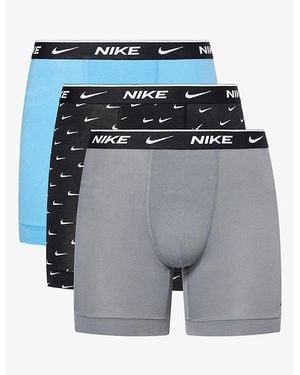 Nike Branded-Waistband Set Of Three Stretch-Cotton Boxers - Blue