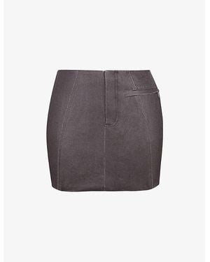 Mistress Rocks High-Rise Waxed Woven Mini Skirt - Grey
