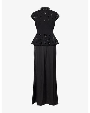 Odd Muse Embellished Clapped-Sleeves Cotton Blend Gown - Black
