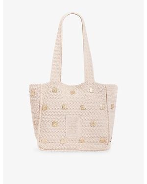 Sandro Tassel Crochet Shoulder Bag - Natural