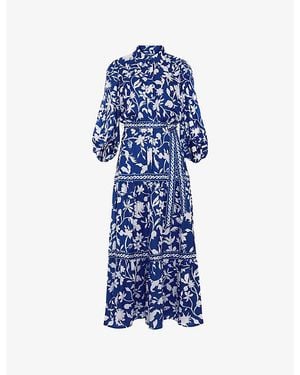 Phase Eight Coralie Floral-Print Stretch-Woven Midi Dress - Blue
