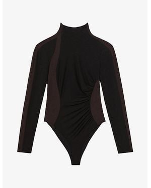 Reiss Jessie Panel Ruched Stretch-Woven Bodysuit - Black