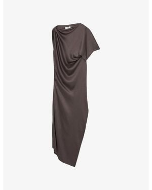 Reiss Kenzie Draped Satin Midi Dress - Brown