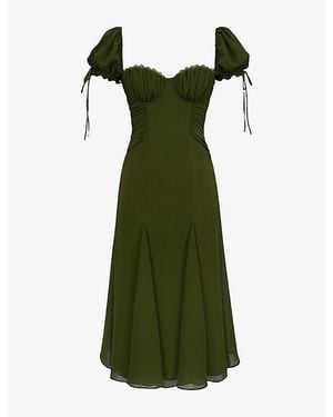 House Of Cb Marceline Puff-Sleeve Chiffon Midi Dress - Green