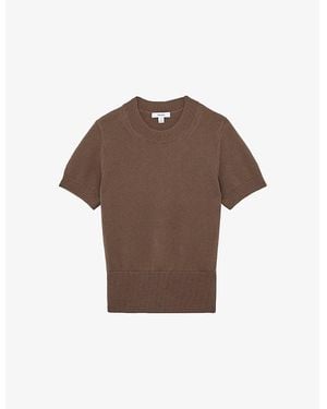 Reiss Anita Short-Sleeve Cotton And Wool-Blend Top - Brown