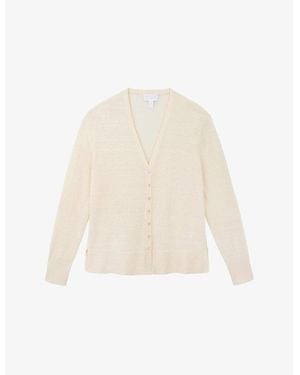 The White Company V-Neck Button-Down Linen-Blend Cardigan - White