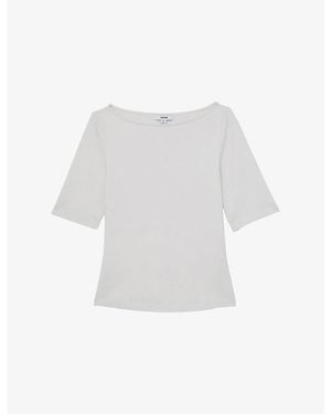 Reiss Ellie Slash-Neck Stretch-Cotton Top - White