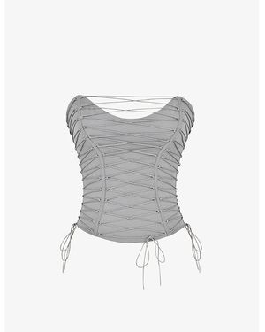 House Of Cb Mirabelle Lace-Up Cotton-Blend Corset - Grey