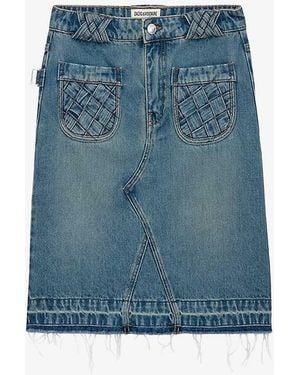 Zadig & Voltaire Light Jingle Braided-Pocket High-Rise Denim Knee-Length Skirt - Blue