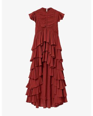 AllSaints Shaela Ruffled Woven Maxi Dress - Red