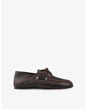 Sandro Contrast-Stitching Leather Loafers - Brown