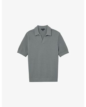 Reiss Leon Open-Collar Textured Cotton-Blend Polo - Grey