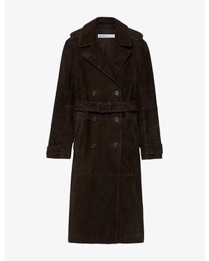 AllSaints Fango Lapel-Collar Suede Coat - Black