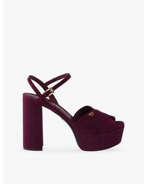 Prada Criss-Cross Suede Heeled Platform Sandals - Purple