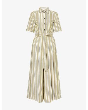 ME+EM Striped Wide-Leg Cropped Linen And Cotton-Blend Jumpsuit - Metallic