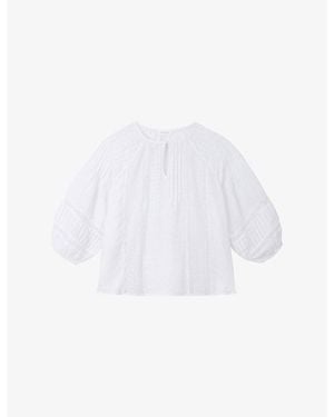 The White Company Volume-Sleeved Lace-Trim Linen Blouse - White