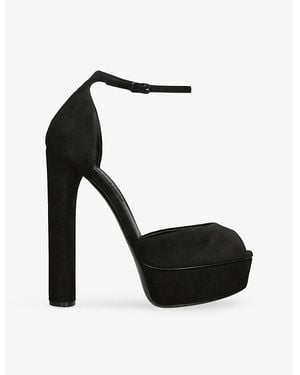 Casadei Flora 140 Platform Peep Suede Court Shoes - Black