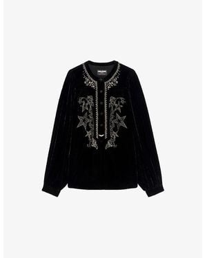 Zadig & Voltaire Tigy Embroidered Silk And Velvet-Blend Blouse - Black