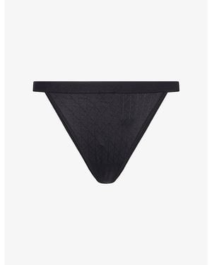 Calvin Klein Logo-Pattern Stretch-Woven Thong - Blue