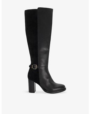 Dune Secretly Leather Heeled Knee-High Boots - Black