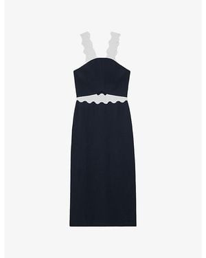 Reiss Dillon Contrast-Strap Woven Midi Dress - Blue