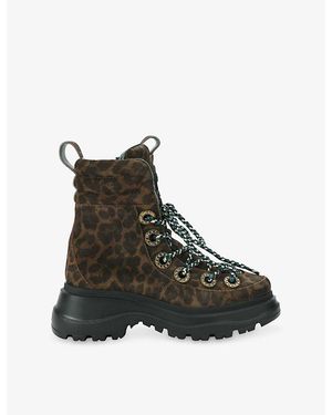 Kurt Geiger Kensington Leopard Leather Ankle Boots - Black