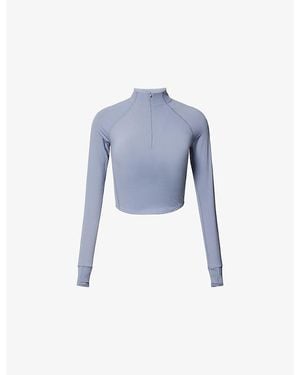 ADANOLA Ultimate Seam Long-Sleeves Stretch-Woven Top - Blue
