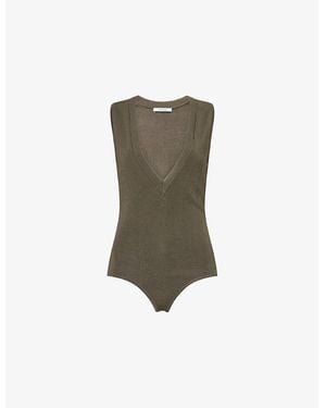 Entire studios Deep V-Neck Sleeveless Knitted Bodysuit - Green