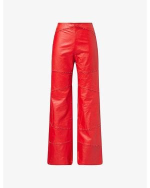 GRACE FAENA The Monarch Crystal-Embellished Leather Pants - Red