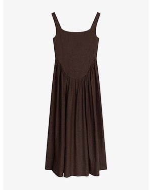OMNES Suri Square-Neck Linen-Blend Maxi Dress - Brown