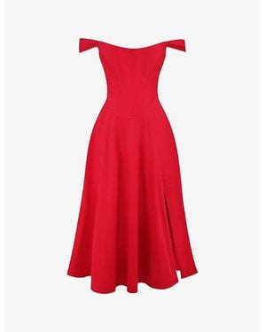 House Of Cb Saira Floral-Print Cotton-Blend Midi Dress - Red