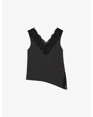Whistles Polka-Dot Lace-Trim Woven Top - Black
