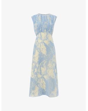 Whistles Devore Swirl Sleeveless Velvet Midi Dress - Blue